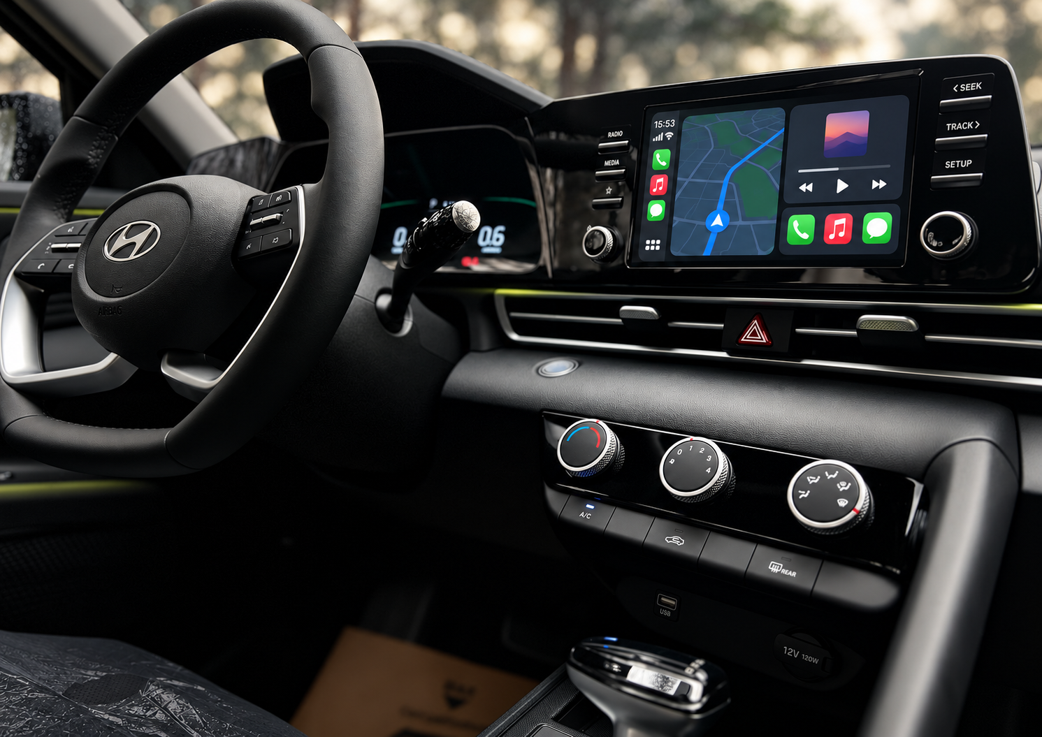 Photo-based illustration of an in-car smartphone display